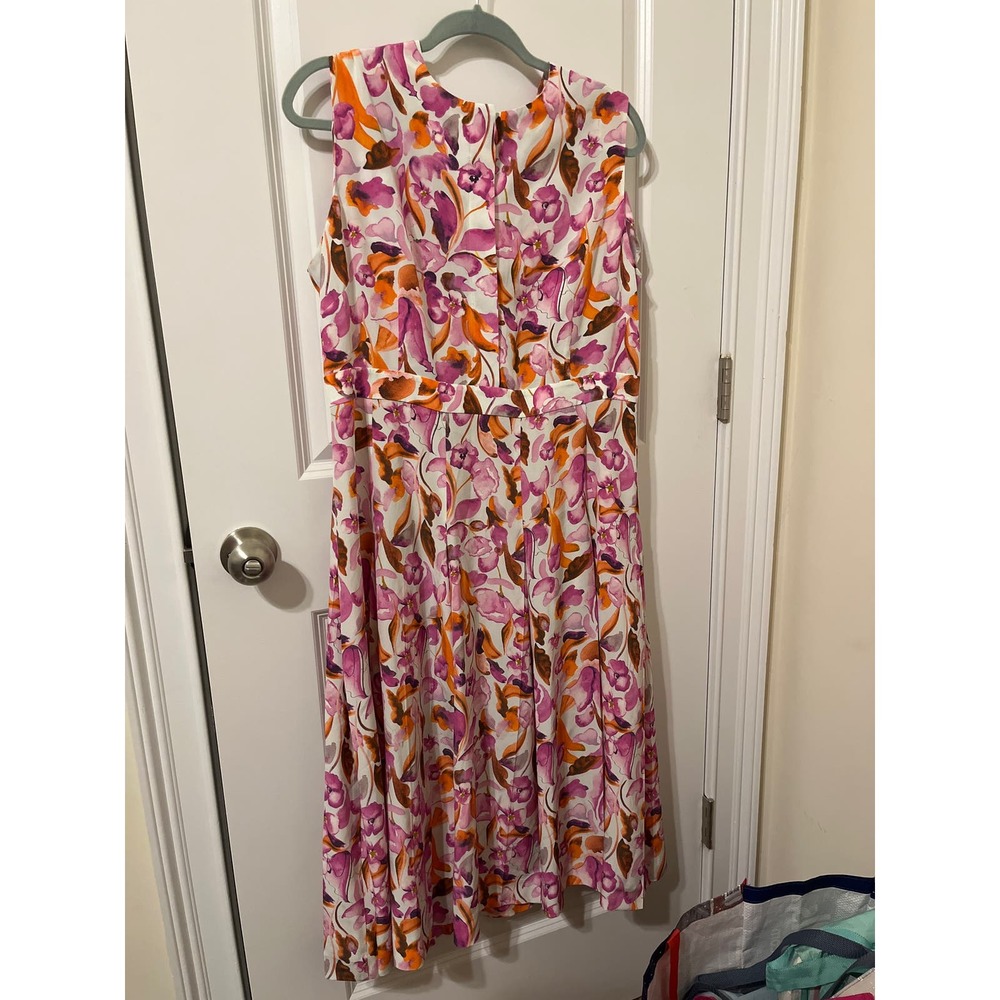 St John 100% silk sleeveless dress purple orange floral sz 14 euc
